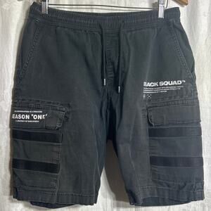 Black Squad Cargo Shorts Small Season One Faded Elastic Drawstring Streetwear